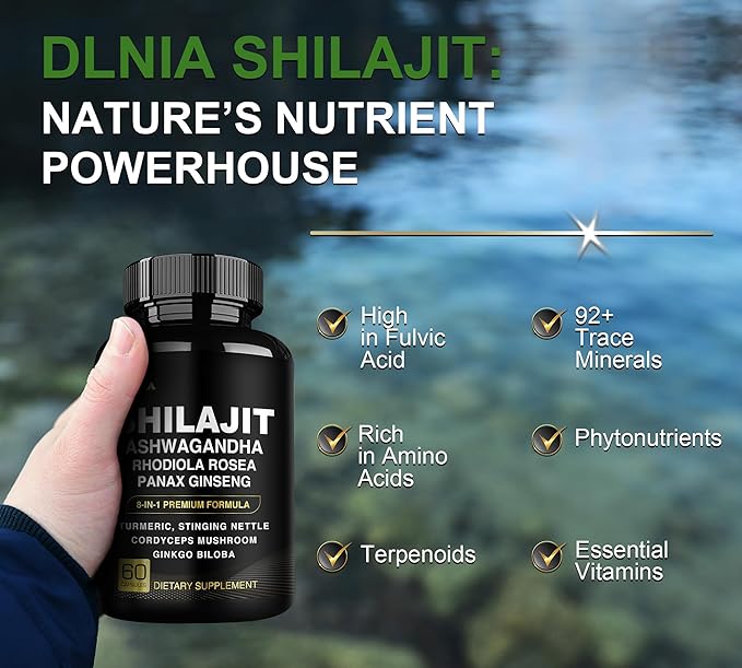 8-in-1 Shilajit for Men &amp Women with Ashwaganda Himalayan Organic Supplement with Rhodiola Rosea Ginseng Turmeric Mushroom for Immune Support Energy Calm Focus Clarity Sleep Cortisol
