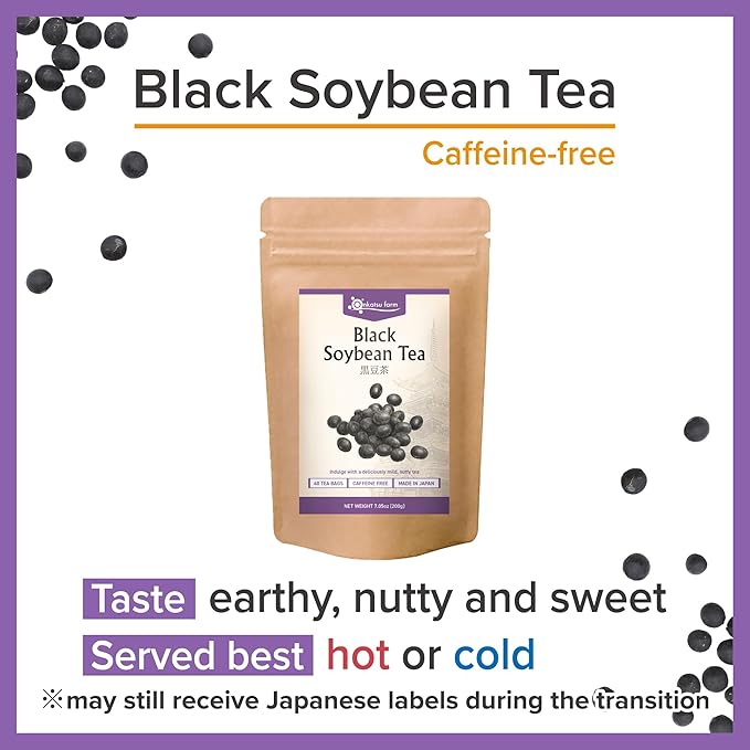 Onkatsu Farm Black Soy Bean Premium Japanese Tea Bags Rich Nutty Flavor Hot or Iced Caffeine Free 40 Total Tea Bags