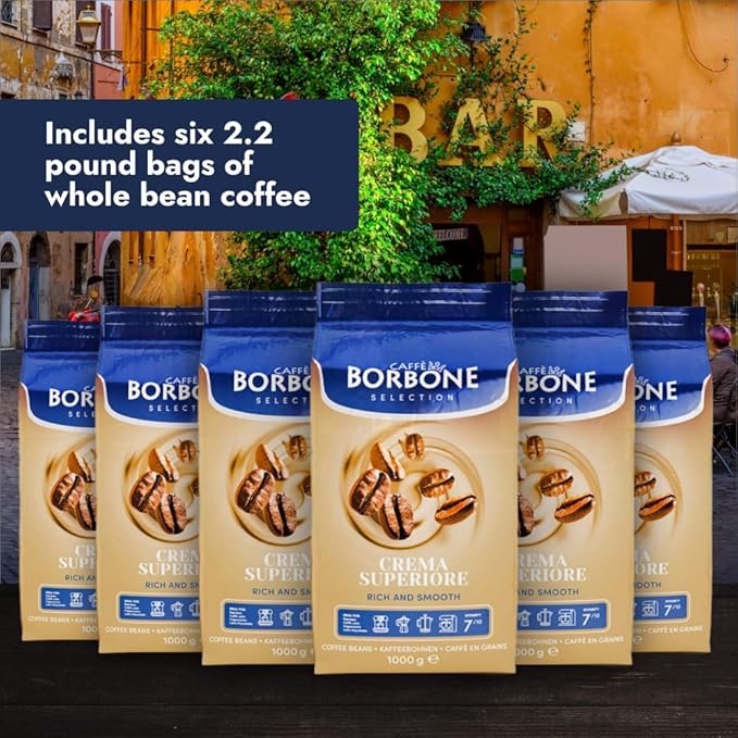 Caffè Borbone Whole Bean Coffee Crema Superiore Arabica and Robusta Blend - Roasted and Freshly Packaged in Italy - 2.2 Pound Bag (Pack of 6)
