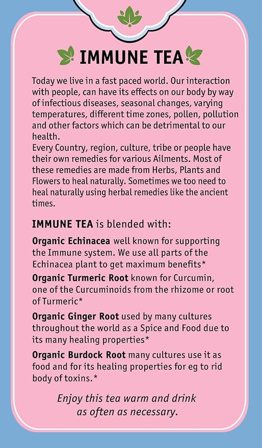 Herbal Cup Ayurveda Immune Tea Organic Echinacea Booster No Caffeine Herbal Teas (Immune Echinacea 16 Count (Pack of 6))