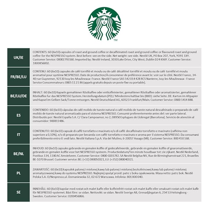 STARBUCKS Toffee Nut Flavoured Coffee Capsules by Nespresso Blonde Roast Coffee x10 (Pack of 6 Total 60 Capsules)