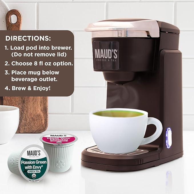 Maud's Organic Passion Green Tea Pods &amp Organic Matcha Green Tea Bundle 48 ct Single Serve Tea Pods – 100% Gourmet Blended Tea Leaves Compatible with Keurig K Cups Maker