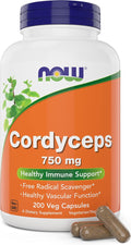 NOW Foods Cordyceps 750mg 200 Veg Caps - Organic Cordycep Sinensis Mycelium Mushroom in Non-Organic Capsules - Vegan Non-GMO