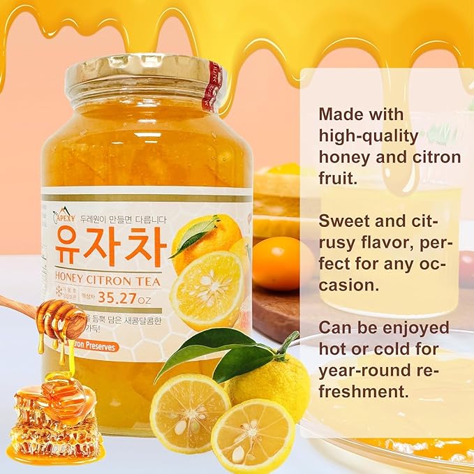 Apexy Authentic Korean Honey Citron Tea Citron Tea Just Add Hot Water Yuzu Marmalade Yuzu for Salad Citron Spread No Artificial Colors Versatile and Natural Delight Made in KOREA 35.27oz (1kg)