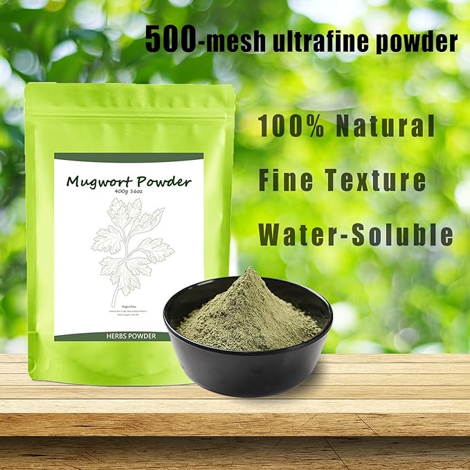 Mugwort Powder 500-Mesh Fine Grain 400g / 14oz Mugwort Tea/Clay Mask/Bath and Foot Soak/Food Coloring