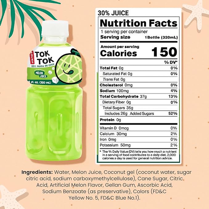 Pocas Toktok Melon Juice 12-Pack – Made with Real Fruit &amp Chewy Nata De Coco 8 Oz Each