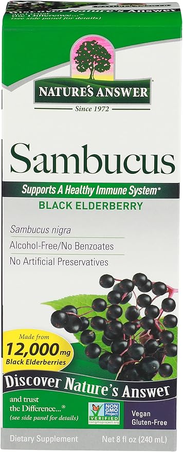 Nature's Answer Sambucus Dietary Supplement Original For Daily Immune and Antioxidant Support | Alcohol-Free Gluten-Free &amp Vegan 8oz