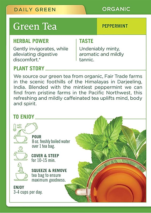 Traditional Medicinals Organic Green Tea Peppermint Herbal Tea Alleviates Digestive Discomfort (Pack of 4) - 64 Tea Bags Total