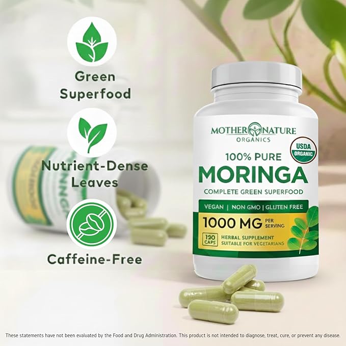 USDA Organic Moringa Capsules – Single-Origin Leaf Powder for Natural Energy Joint Comfort &amp Daily Wellness – Vegan Non-GMO 120ct – Clean Green Superfood Supplement No Fillers 3rd-Party Teste