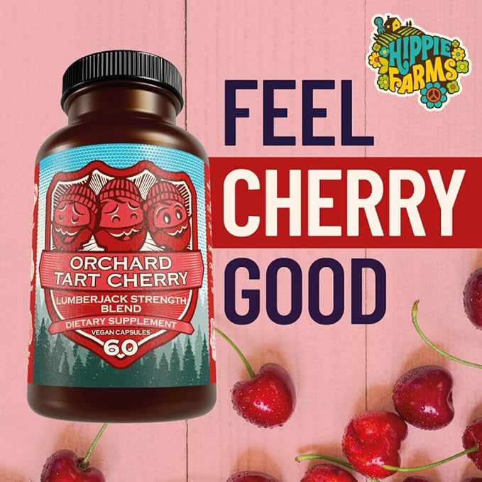 Tart Cherry Capsules Grown in USA - Lumberjack Strength Blend - Tart Cherry Powder with Bilberry (60 Count)