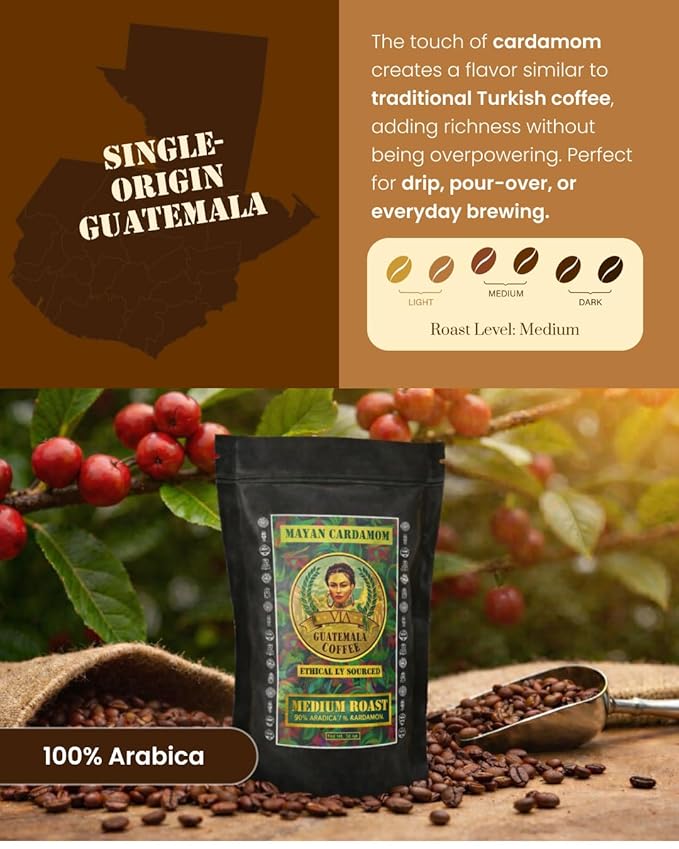 Via Guatemala Coffee – Guatemala Specialty Ground Coffee with Cardamom Medium Roast Single-Origin Arabica 16 oz
