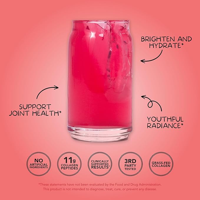 Clean Simple Eats Collagen Powder + Beauty Blend Cherry Ice Flavor Hydrolyzed Collagen Peptides from Grass Fed Bovine &amp Chicken Hyaluronic Acid for Hair Skin Nail &amp Joint Support 30 Serv