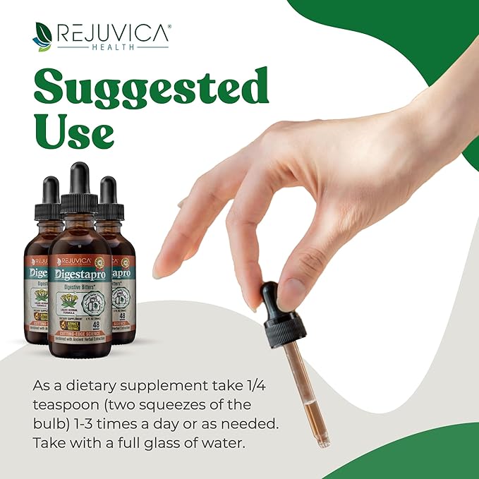 Rejuvica Health DigestaPro - Advanced Digestive Bitters Supplement - Liquid Delivery for Better Absorption - Gentian Artichoke Burdock Chanca Piedra Ginger &amp More!