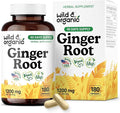 Wild &amp Organic Ginger Root Capsules 1200 mg - Immune &amp Digestive Support - Ginger Root Supplement - Zingiber Officinale Powder - 90 Days of Supply - Vegan No Fillers Non-GMO - 180 Count