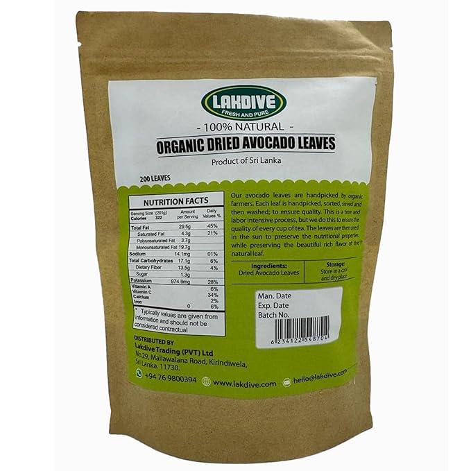Lakdive Dehydrated Premium 200+ Natural Avocado Whole Leaves 100% Pure Leaves No Additives No Caffeine
