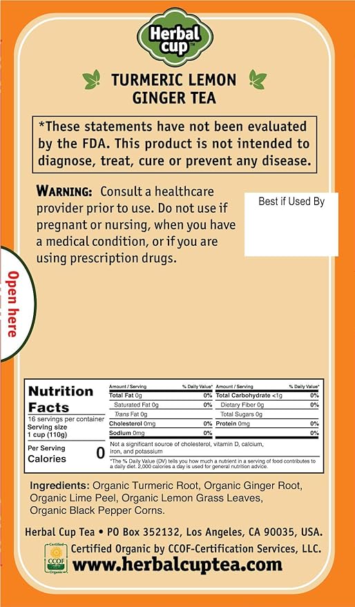 Herbal Cup Ayurveda Turmeric Tea Organic Lemon Ginger No Caffeine Herbal Teas (Organic Lemon Ginger 16 Count (Pack of 6))