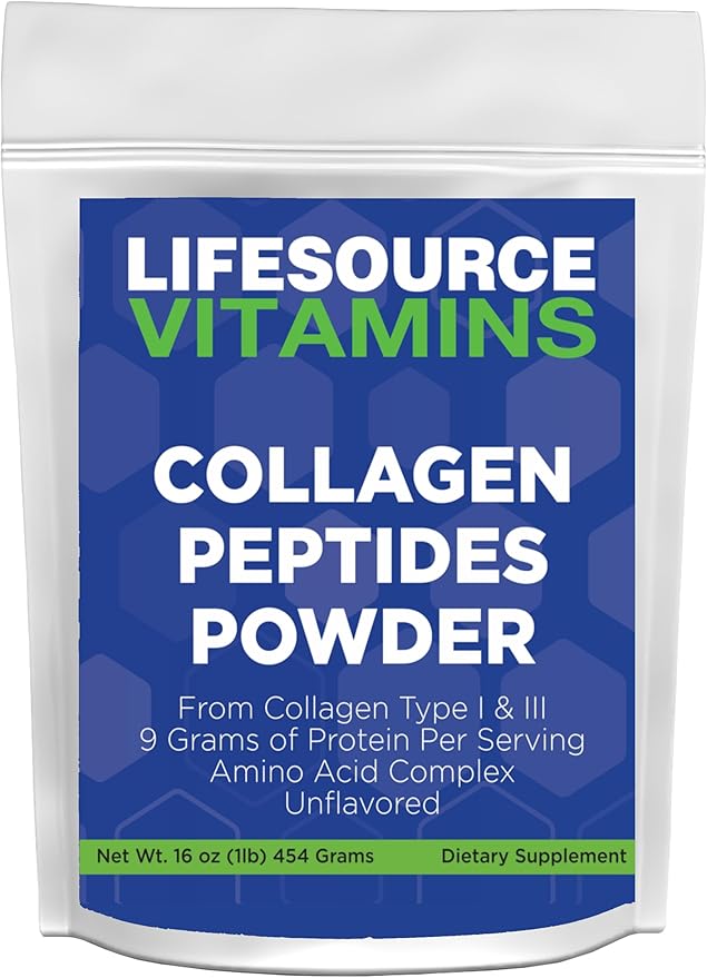 LifeSourceVitamins Collagen Peptides Powder - 45 Servings Hair Nail Skin Bone &amp Joint Health Unflavored Keto &amp Paleo Approved