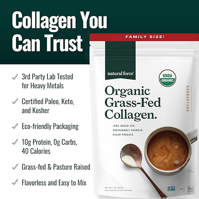 Natural Force Organic Clean Collagen Peptides Powder Unflavored 32 oz Whey Protein Powder – Chocolate 1 lb