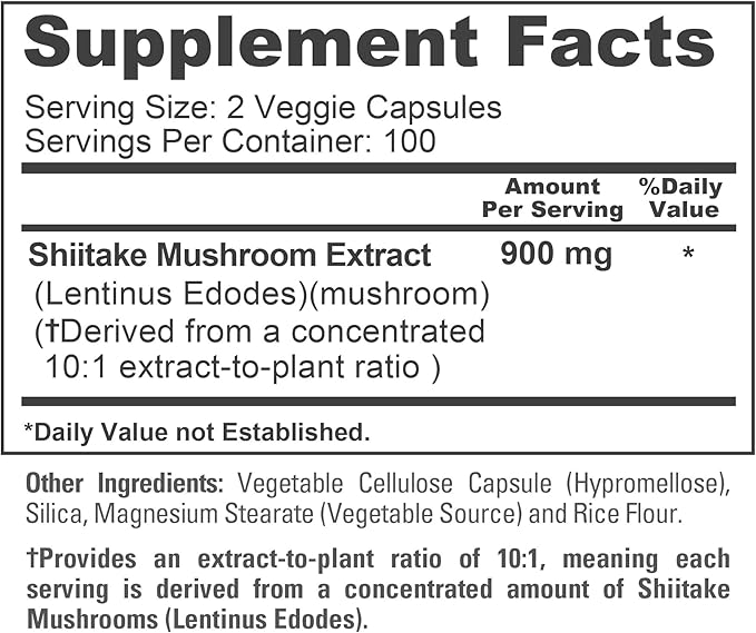 NusaPure Shiitake Mushroom 900 mg 200 Veggie Capsules (Non-GMO Vegan)