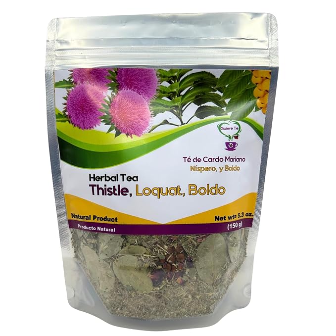 Cardo Mariano Milk Thistle Loquat Boldo Tea Quiere Te 100% Natural Blend Herbal Tea for Liver Detox Support Cleanse and Digest Non-GMO Sugar Free Caffeine-Free Up to 100 Cups 1 Bag