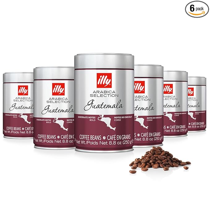 illy Whole Bean Coffee Guatemala Single Origin Dark Roast 100% Arabica Premium Italian Coffee Ideal for Espresso Drip Moka and French Press Brewing 8.8oz 6 Pack