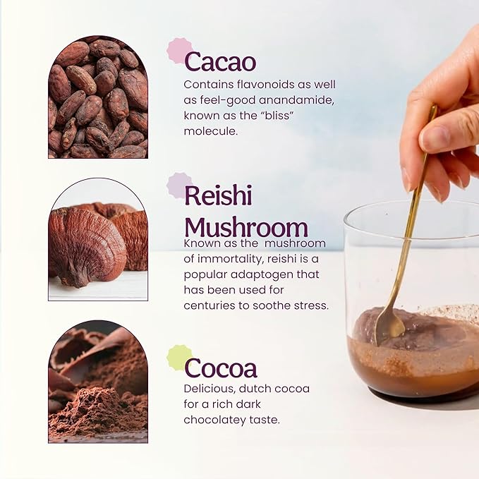 Blume Superfood Latte - Reishi Hot Cacao Powder Mushroom Powder Soothing Superfoods Latte with Brain support Organic Cocoa Mushroom Coffee Enhancer - Organic Vegan And Keto Friendly - 25 Servings