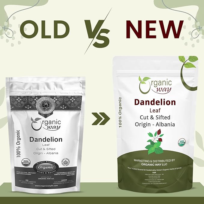 Organic Way Dandelion Leaf (Taraxacum Officinale) Cut &amp Sifted - Herbal Tea | European Wild-Harvest | Kosher &amp USDA Certified | Vegan Non-GMO &amp Gluten Free | 100% Raw from Albania (1LBS /