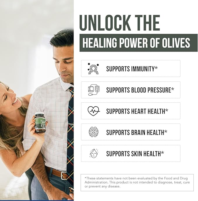Total Olive® - Olive Leaf Extract (40% Oleuropein) Plus Olive Fruit Extract (20% Hydroxytyrosol) – Full Spectrum Extract Grown &amp Extracted in Spain – BioPerine Absorption Enhancement (60 Count)