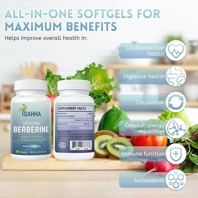 Sahha Liposomal Berberine HCL 1500mg High Bioavailability for Men and Women Overall Health Supplement