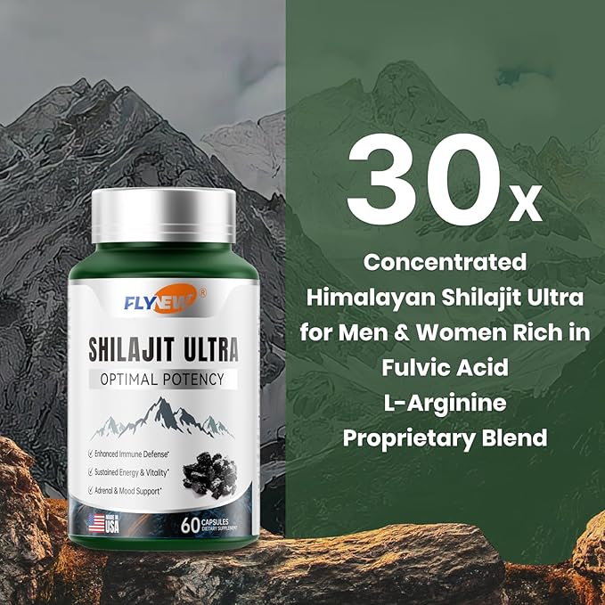 Shilajit for Men Women Shilajit with Naturally Fulvic Acid &amp L-Arginine Himalayan Shilajits for Extra Power Stamina &amp Immune Support Non-GMO Made in USA 2 Pack 60 Capsules Per Bottle