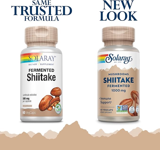 SOLARAY Fermented Shiitake Mushroom 500mg | Healthy Immune Liver &amp Digestive Function Support | Non-GMO &amp Vegan | 60 VegCaps