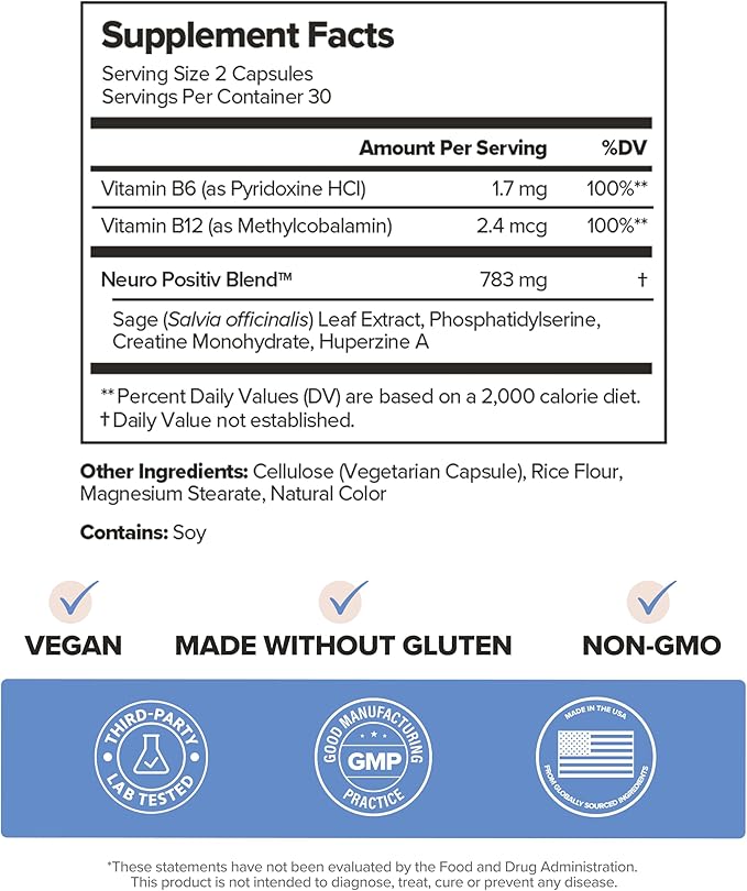 MENO Brain Health + Memory Support Capsules – Daily Support for Cognitive Performance Concentration &amp Healthy Brain Aging – with Phosphatidylserine Creatine Sage Leaf &amp Huperzine A – 30 Ser
