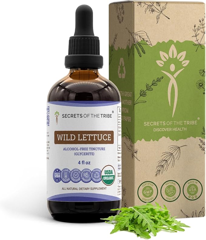 Secrets of the Tribe Wild Lettuce Tincture Alcohol-Free Extract USDA Organic Wild Lettuce (Lactuca virosa) Dried Herb (4 FL OZ)