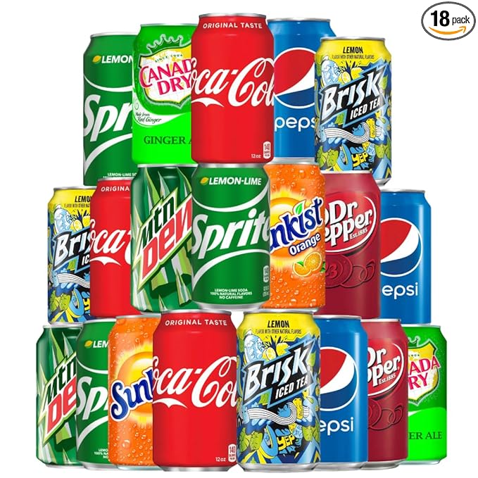 Soda Soft Drink Variety 8 Flavor Soda Assortment Variety 12 Fl Oz. Cans (18 - Pack)