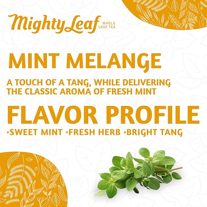 Mighty Leaf Organic Tea Mint Melange 15-Count Whole Leaf Pouches 1.32 Oz (Pack of 3)