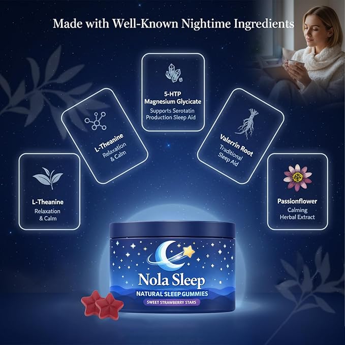 Nolasleep Natural Sleep Gummies – Fall Asleep Quickly and Easily in 30 Minutes Sweet Strawberry Star-Flavored Natural Sleep Gummies 60 Count