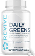 Revive MD Daily Greens Supplement for Men &amp Women - Superfood &amp Antioxidant Blend w/Digestive Enzymes Prebiotics &amp Probiotics for Immune Support Digestive &amp Gut Health - 180 Capsules