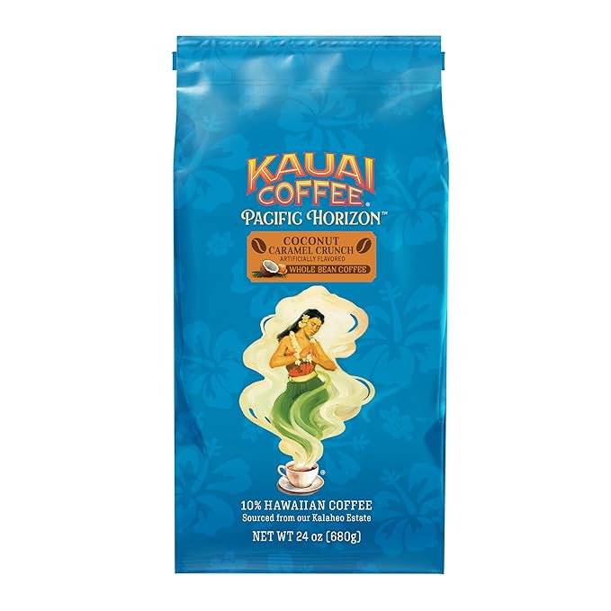 Kauai Coffee Whole Bean Coffee – Smooth Non-Bitter Medium Roast Pure Arabica – Nutty Caramel and Tropical Coconut – Grown on Hawaii's Largest Coffee Farm – Coconut Caramel Crunch 1 Pack of 24oz