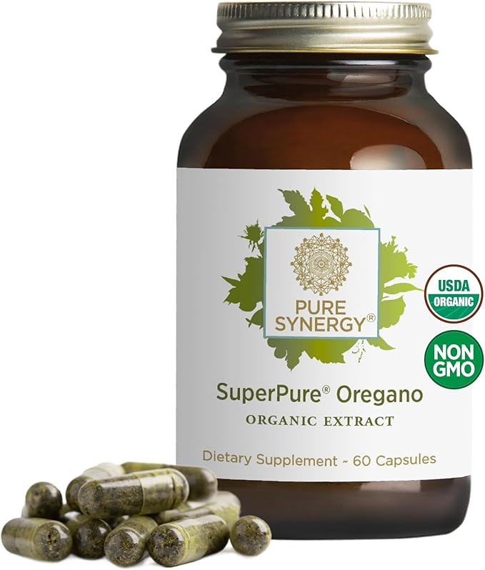 PURE SYNERGY SuperPure Oregano Extract | Oregano Oil Extract Capsules | Organic Oil and Leaf Supplement | for Immune Digestive and Respiratory Health (60 Capsules)