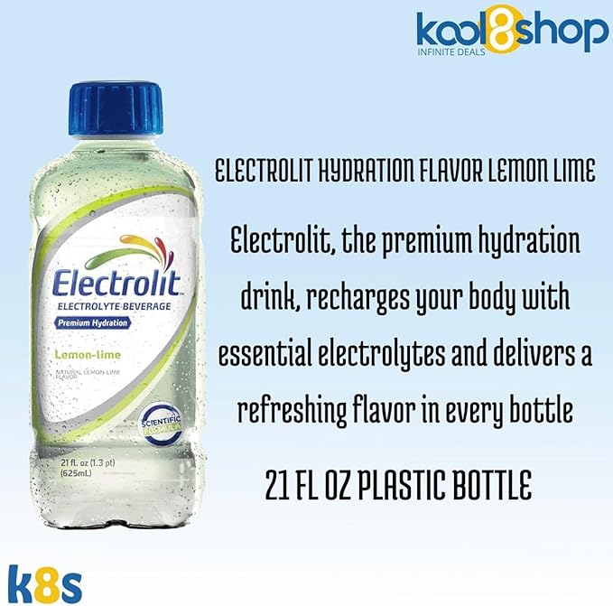 Electrolit Lemon Lime Hydration Drink with Electrolytes 21 fl oz Plastic Bottles 9 Pack + 1 Microfiber Cooling Towel by KOOL8SHOP Infinite Deals