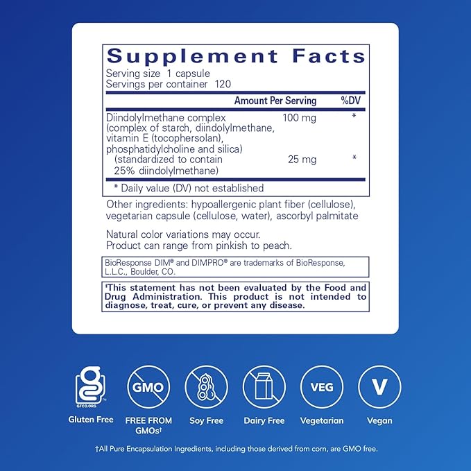 Pure Encapsulations DIMPRO 100 - Diindolylmethane Supplement - for Breast Cervical &amp Prostate Health - Gluten Free &amp Vegan - 120 Capsules