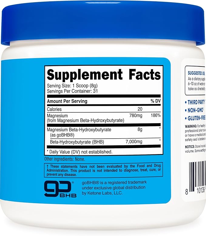 Nutricost Magnesium BHB Salts (250 Grams Unflavored) - Exogenous Ketone Supplement 6.5g Beta-Hydroxybutyrate Per Serving