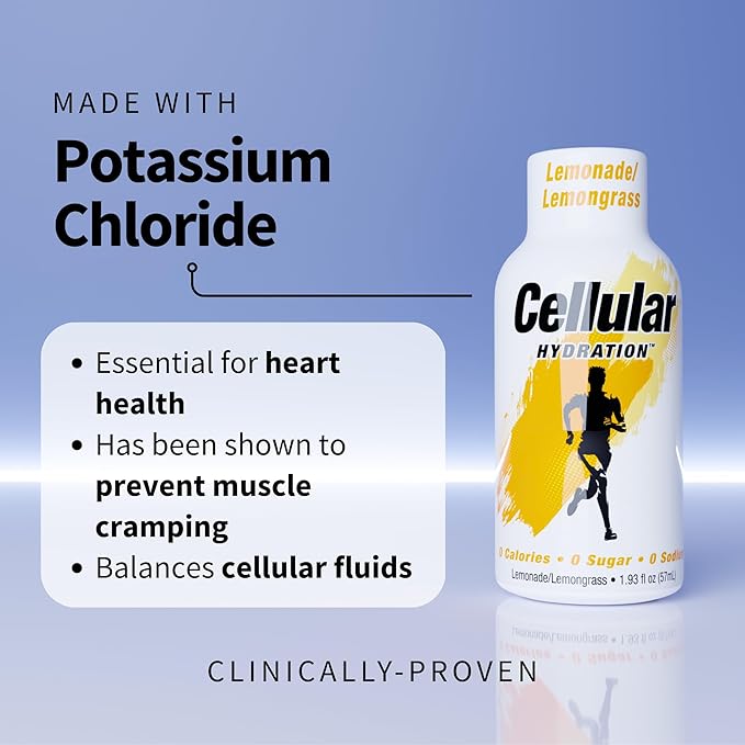Cellular Hydration Electrolyte Shots 12-Pack – Supports Endurance Muscle Function &amp Workout Recovery – Magnesium Potassium &amp Taurine – Zero Sugar Zero Sodium – Lemonade