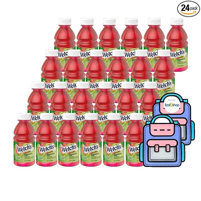 Welch’s Strawberry Kiwi Juice Drink 10 fl oz Plastic Bottle 24 Pack + 2 Reusable Snack Bags by KOOL8SHOP Infinite Deals