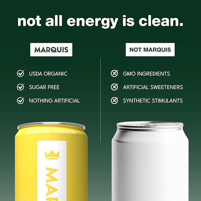 Marquis Natural Energy Drinks Sugar Free Zero Calories - 100mg Organic Plant Based Caffeine Yerba Mate Green Tea &amp Green Coffee - Vitamin C &amp Bs - Pineapple Passion Healthy Energy Drink - 12 P