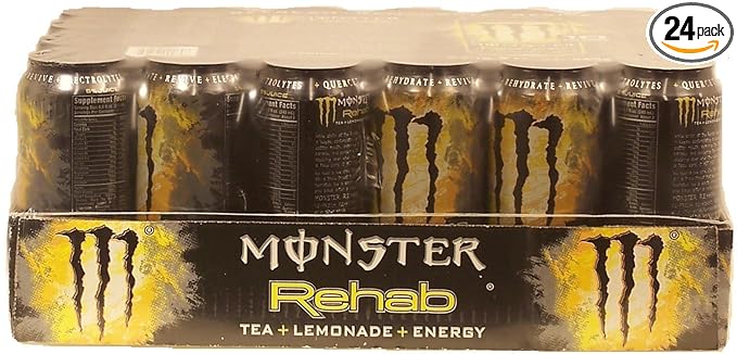Monster Rehab Tea + Lemonade + Energy Energy Iced Tea 15.5 Ounce (Pack of 24)