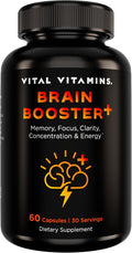 Vital Vitamins Nootropic Brain Supplement Plus - for Memory Focus Concentration Neuro Energy Clarity - with Lion's Mane Mushrooms - 60 Capsules