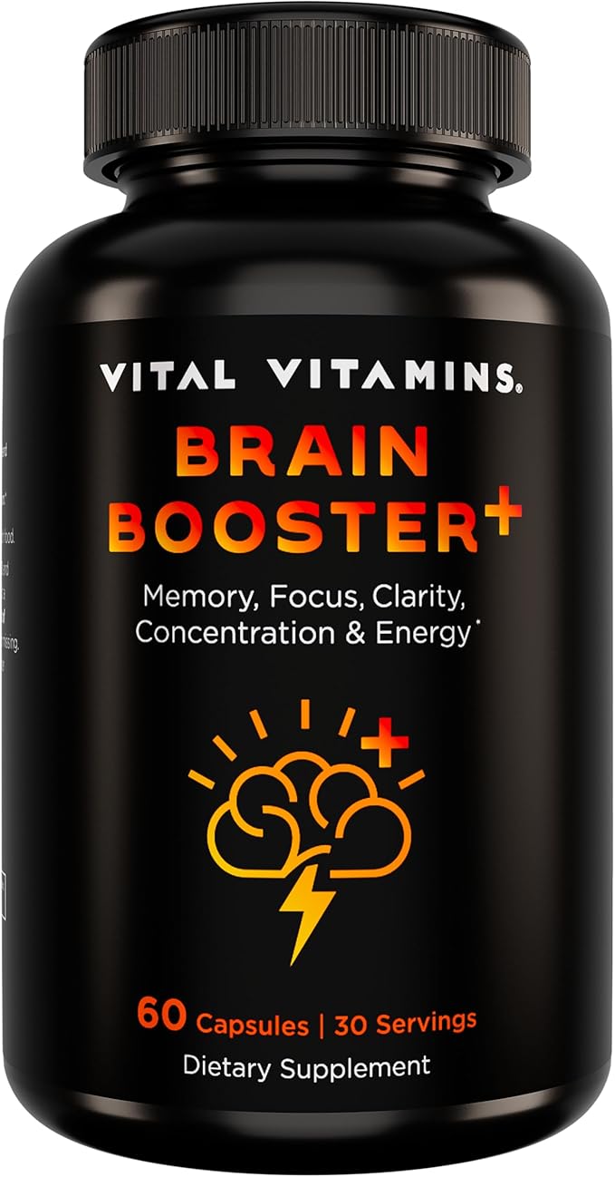 Vital Vitamins Nootropic Brain Supplement Plus - for Memory Focus Concentration Neuro Energy Clarity - with Lion's Mane Mushrooms - 60 Capsules