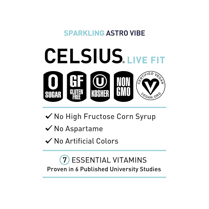 CELSIUS ASTRO VIBE Sparkling Blue Razz Sugar Free Energy Drink 12 Fl Oz (Pack of 12)