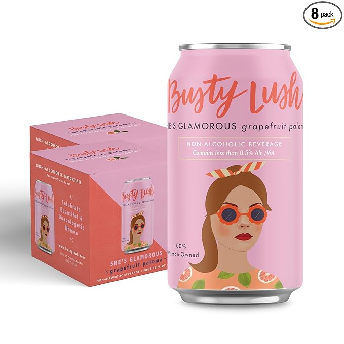 Busty Lush Craft Mocktails – Non-Alcoholic Sparkling Drinks Zero Proof Drinks Grapefruit Paloma Alcohol Alternative – Low Sugar &amp Low Calorie Ready to Drink | 12 oz (8-Pack)
